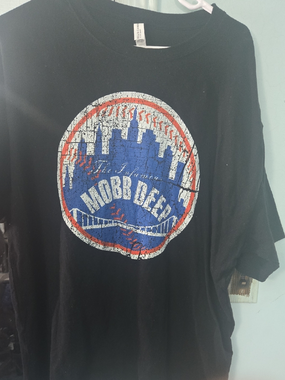 Bella Canvas Black Short-Sleeve Tee with Blue, White and Red Vintage Logo